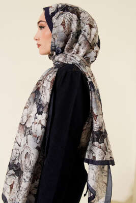 Elora Serisi Desenli Modal Şal Lacivert - Başörtüsü