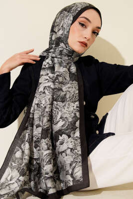 Elora Serisi Desenli Modal Şal Siyah - Başörtüsü