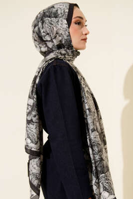 Elora Serisi Desenli Modal Şal Siyah - Başörtüsü