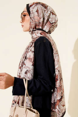 Elora Serisi Desenli Modal Şal Siyah Latte - Başörtüsü