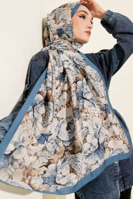 Elora Serisi Desenli Modal Şal Soft Mavi - Başörtüsü