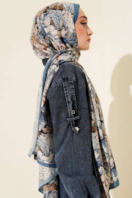 Elora Serisi Desenli Modal Şal Soft Mavi - Başörtüsü