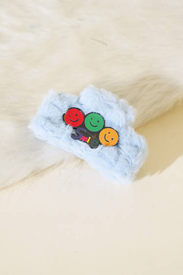 Emojili Peluş Mandal Toka Mavi - Toka