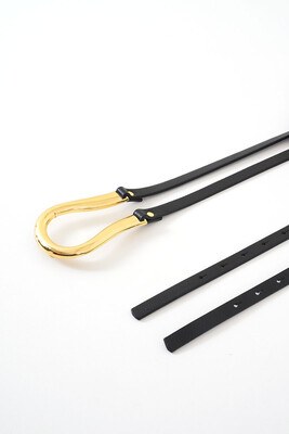 Black Belt With Gold Buckle-12529 - Thumbnail