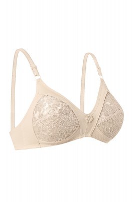 Bra Decorated with Lace-Light Beige-EBRU1004 - Thumbnail