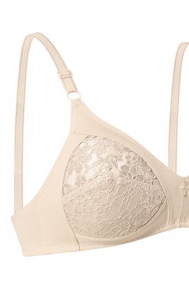 Bra Decorated with Lace-Light Beige-EBRU1004 - Thumbnail