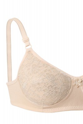 Bra Decorated with Lace-Light Beige-EBRU1305 - Thumbnail