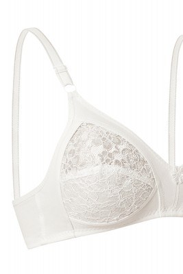 Bra Decorated with Lace-Off White-EBRU1004 - Thumbnail
