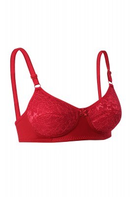 Bra Decorated with Lace-Red-EBRU1305 - Thumbnail
