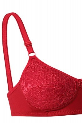 Bra Decorated with Lace-Red-EBRU1305 - Thumbnail