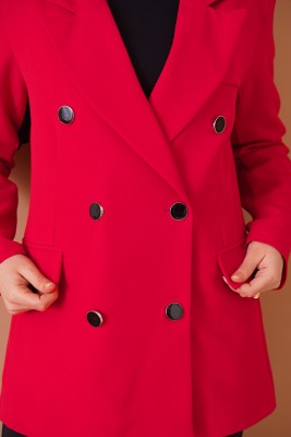 Double Breasted Classic Red Jacket-00860-3428 - Thumbnail