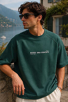 Enjeksiyon Baskılı Salaş Erkek T-shirt Nefti 