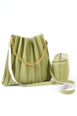 Princess Series Pleated Bag -Green KLASS245 - Thumbnail