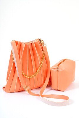 Princess Series Pleated Bag -Orange KLASS245 - Thumbnail