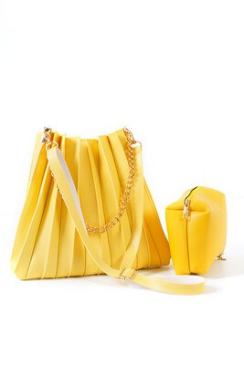 Princess Series Pleated Bag -Yellow KLASS245 - Thumbnail