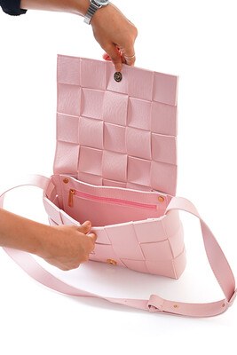Thick Strap Shoulder Bag-Pink-DAVİD406 - Thumbnail
