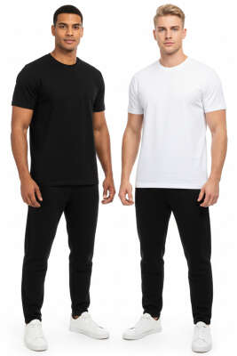 Erkek 2'li Basic T-shirt Siyah Beyaz - Erkek Basic Tişört