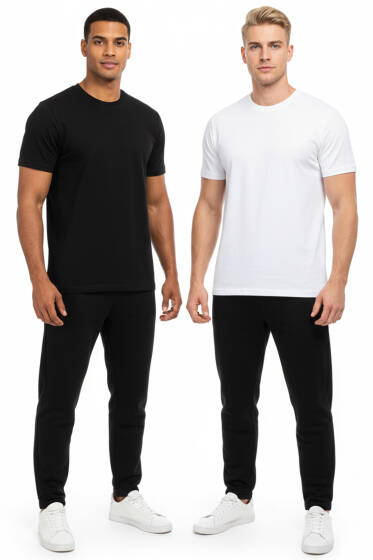 Erkek 2'li Basic T-shirt Siyah Beyaz - Erkek Basic Tişört