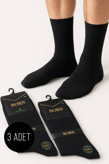 Erkek 3'lü Baklava Desen Bambu Çorap Füme - ERKEK ÇORAP