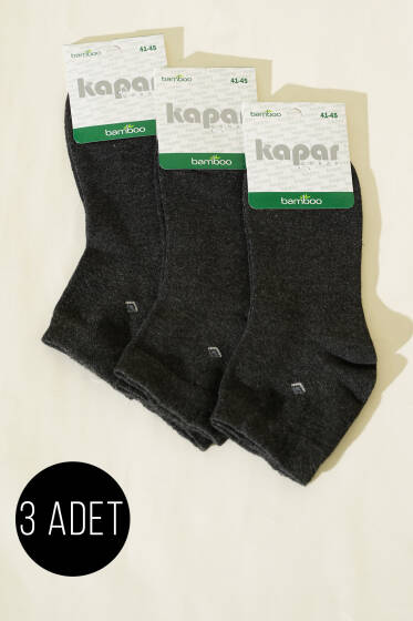 Erkek 3'lü Bambu Yarım Konç Çorap Füme - ERKEK ÇORAP
