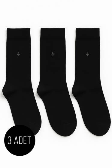 Erkek 3'lü Desenli Bambu Soket Çorap Siyah - ERKEK ÇORAP