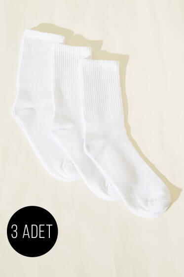 Erkek 3'lü Fitilli Kolej Çorap Beyaz - ERKEK ÇORAP
