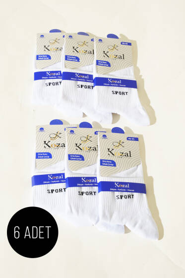 Erkek 6'lı Penye Orta Konç Çorap Beyaz - ERKEK ÇORAP
