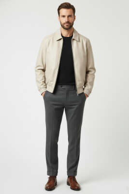 Erkek Deri Mont Bej - Erkek Mont