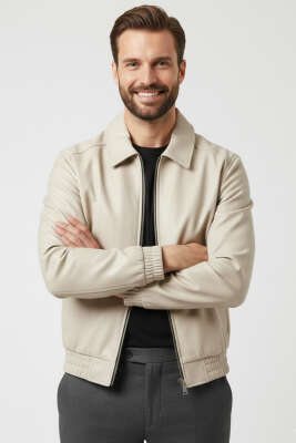 Erkek Deri Mont Bej - DANGER