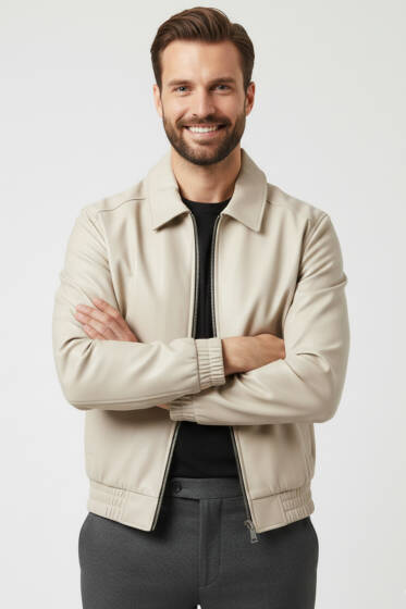 Erkek Deri Mont Bej - Erkek Mont