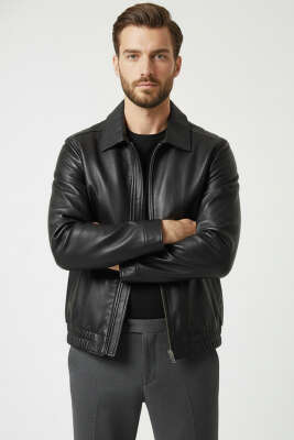 Erkek Deri Mont Siyah - DANGER