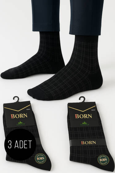 Erkek Desenli 3'lü Bambu Soket Çorap Siyah - ERKEK ÇORAP
