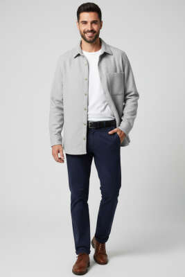 Erkek Kaşe Gömlek Gri - Erkek Gömlek