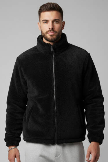 Erkek Kürk Mont Siyah - Erkek Mont