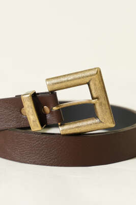 Eskitme Kare Tokalı Kemer Kahve - Deri Kemer