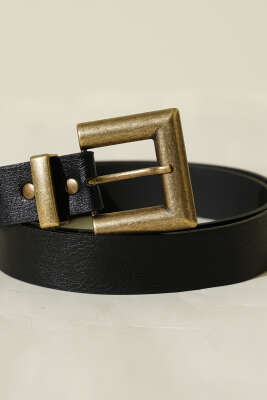 Eskitme Kare Tokalı Kemer Siyah - Deri Kemer