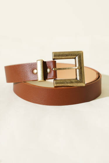 Eskitme Kare Tokalı Kemer Taba - Deri Kemer