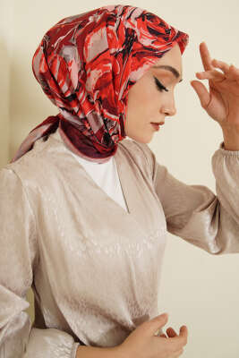 Eskiz Çiçek Desen Eşarp Bordo - VERTU (NYD TEKSTİL)