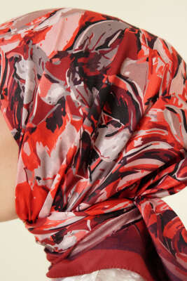 Eskiz Çiçek Desen Eşarp Bordo - Başörtüsü