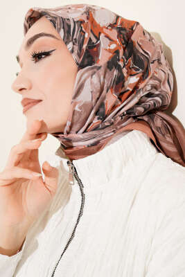 Eskiz Çiçek Desen Eşarp Camel - VERTU (NYD TEKSTİL)