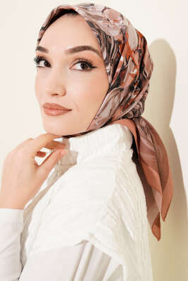 Eskiz Çiçek Desen Eşarp Camel - Başörtüsü
