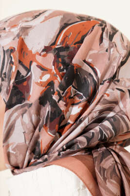 Eskiz Çiçek Desen Eşarp Camel - Başörtüsü