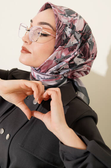 Eskiz Çiçek Desen Eşarp Füme - Başörtüsü