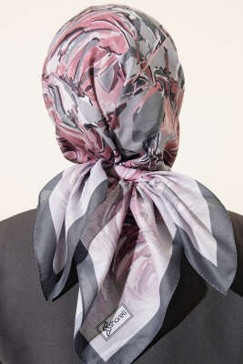 Eskiz Çiçek Desen Eşarp Füme - Başörtüsü