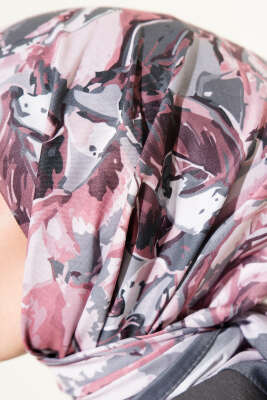 Eskiz Çiçek Desen Eşarp Füme - Başörtüsü