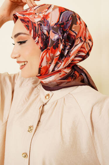 Eskiz Çiçek Desen Eşarp Haki - Başörtüsü