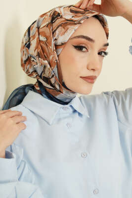 Eskiz Çiçek Desen Eşarp İndigo - Başörtüsü