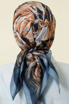 Eskiz Çiçek Desen Eşarp İndigo - Başörtüsü