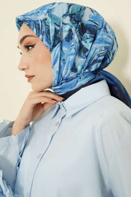 Eskiz Çiçek Desen Eşarp Lacivert - VERTU (NYD TEKSTİL)