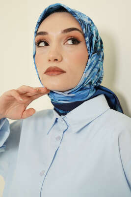 Eskiz Çiçek Desen Eşarp Lacivert - Başörtüsü